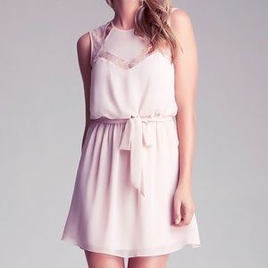 Bebe Lace detail chiffon dress, size S, blush
